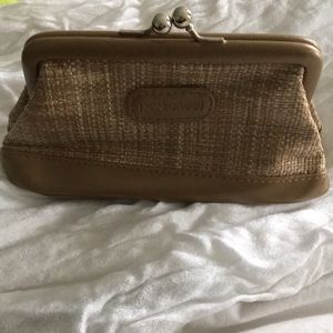 New Honigman Imported Gold & Canvas Tweed Clutch Purse Kisslock